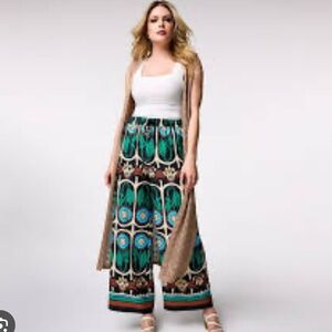 Harlow Blue and Brown Patterned Wide Leg Pants